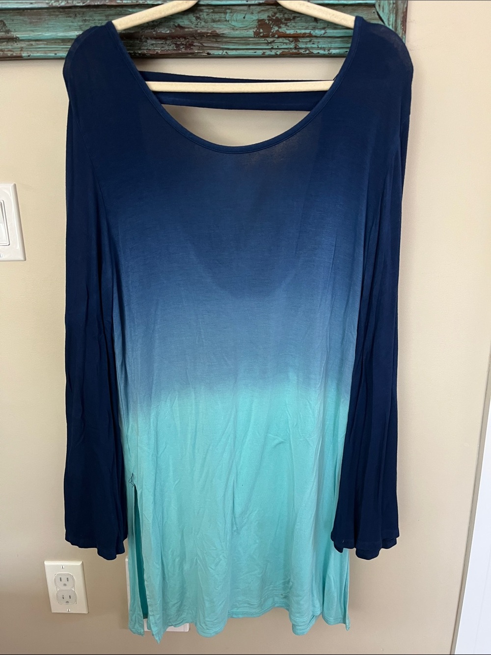 Ombre Scoop-Neck Midi Dress in Navy to Teal